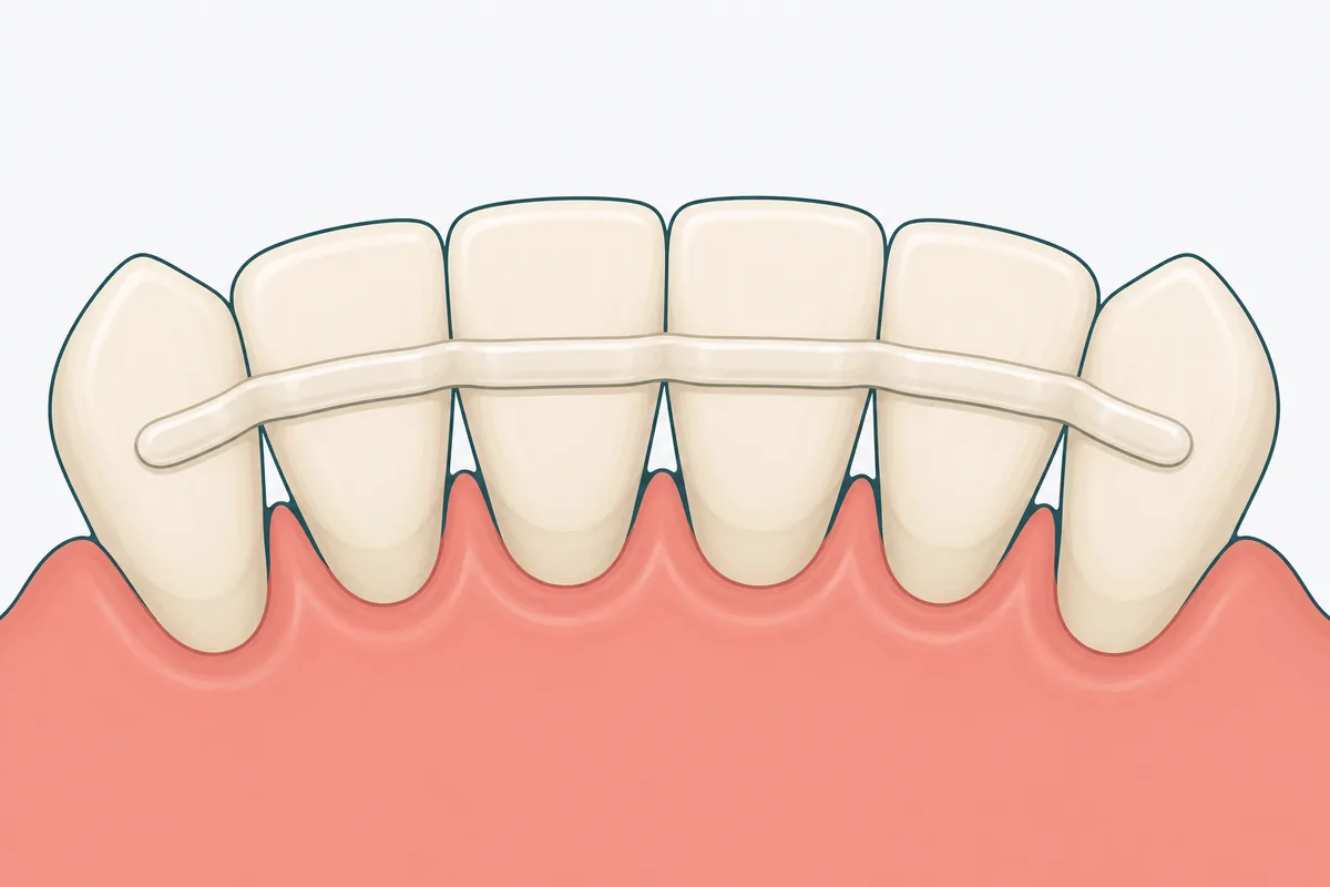 I sei denti anteriori inferiori uniti fra loro da una barra in composito incollata sulla faccia rivolta verso la lingua